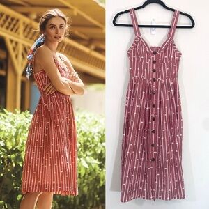 Maeve Hudson Dress Red White Stripe Sleeveless MIDI Button Front Dress 0